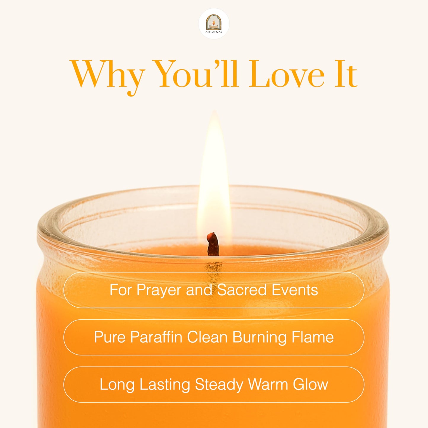 Alumenza Bulk 6 Pack Orange 7 Day Candles in Glass Jar – Paraffin Wax, Clean Burning Unscented | Large & Tall Devotional Prayer Pillar Candles for Home, Memorial, Spells, Long Lasting