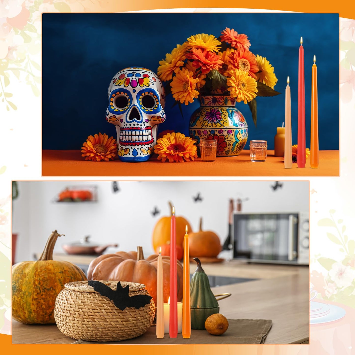 MTLEE Taper Candles 8/10/12 Multi Height Unscented Taper Candles 8 Burn Hours for Dinner Decorative Home Decoration Fall Thanksgiving Wedding Party Candlesticks(Gradient Orange,36)