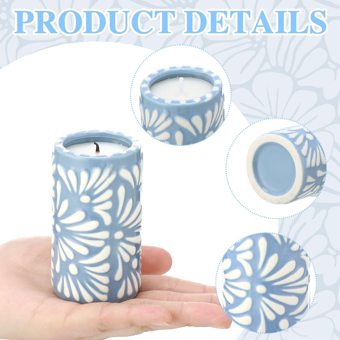 Lounsweer 4 Set Cielito Lindo Party Decorations Mexican Tequila Candle Talavera Mugs Candle for Fiesta Cinco De Mayo Birthday Bridal Shower Bachelorette May 5th Party Home Decor(Blue)