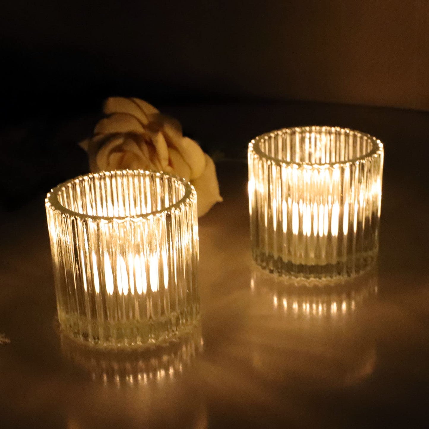 VOHO Clear Votive Candle Holders Set of 6, Glass Votive Candle Holder for Wedding Party, Glass Tealight Candle Holder for Table Centerpiece(2.75'' x 2.56'', Clear)