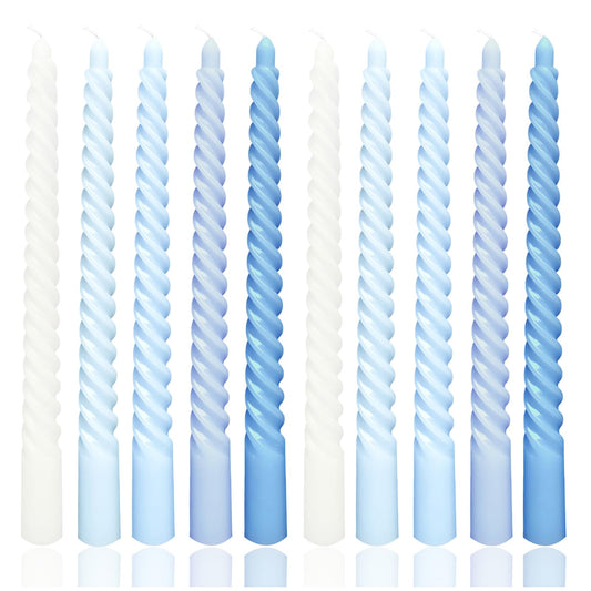 10 Inch Gradient Blue Spiral Taper Candle Set, 10 Pack Unscented Dripless Candlesticks for Dinner Party Brithday Wedding and Home Decoration