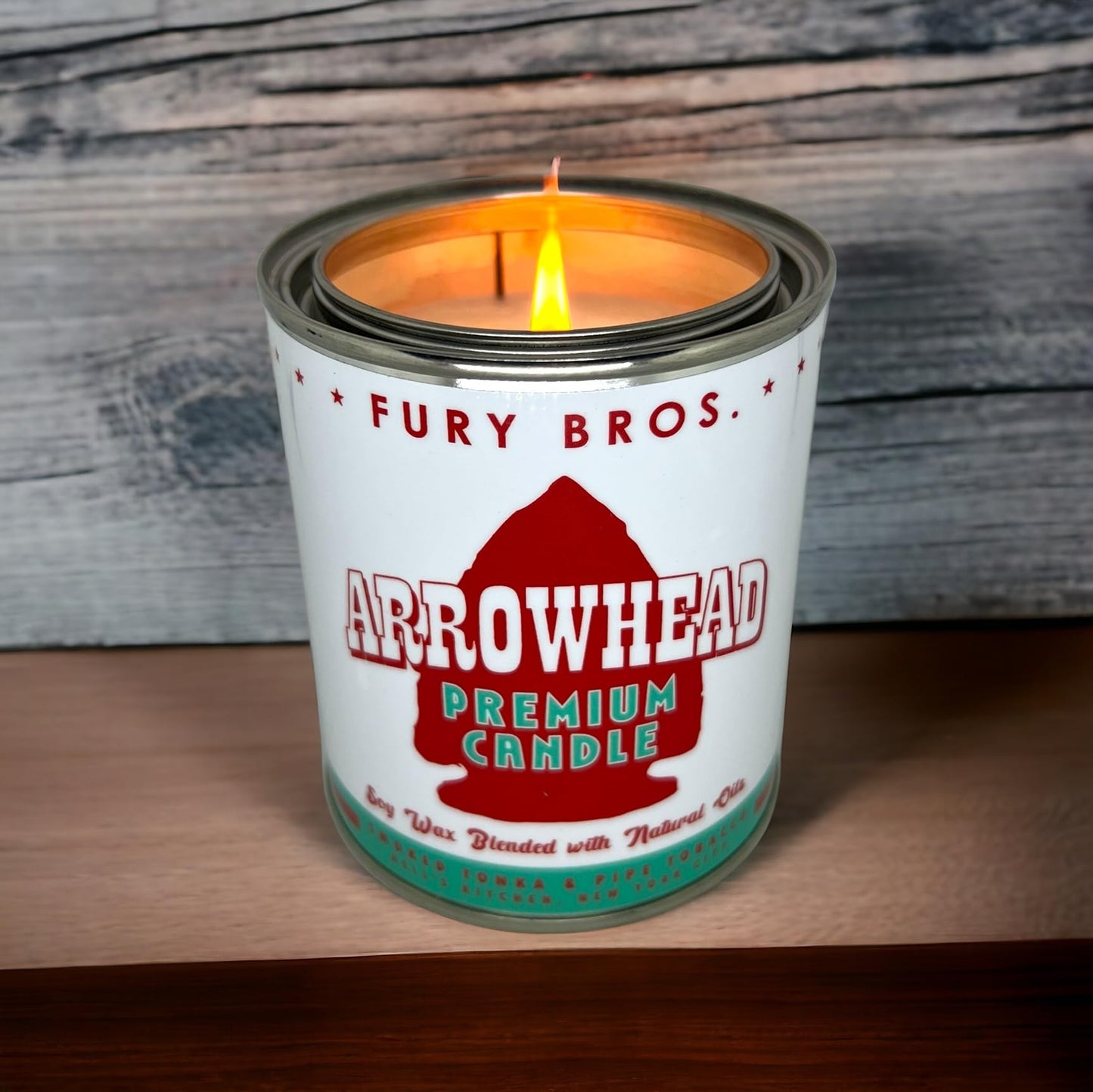 Long-Burning, One-Pint Premium Candles for Men | Vintage Inspired Oil Can Design | Arrowhead - Smoked Tonka & Pipe Tobacco | Soy Wax, Vegan Friendly, Made in The USA | Fury Bros. | Classically Cool