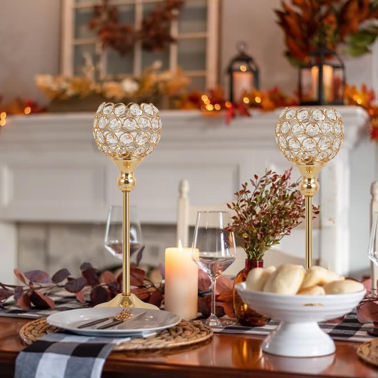 VINCIGANT Gold Crystal Candle Holders Set of 16 for Wedding Centerpieces,Votive Crystal Candle Holders for Home Fireplace Coffee Table Mantle Decor candelabros de mesa