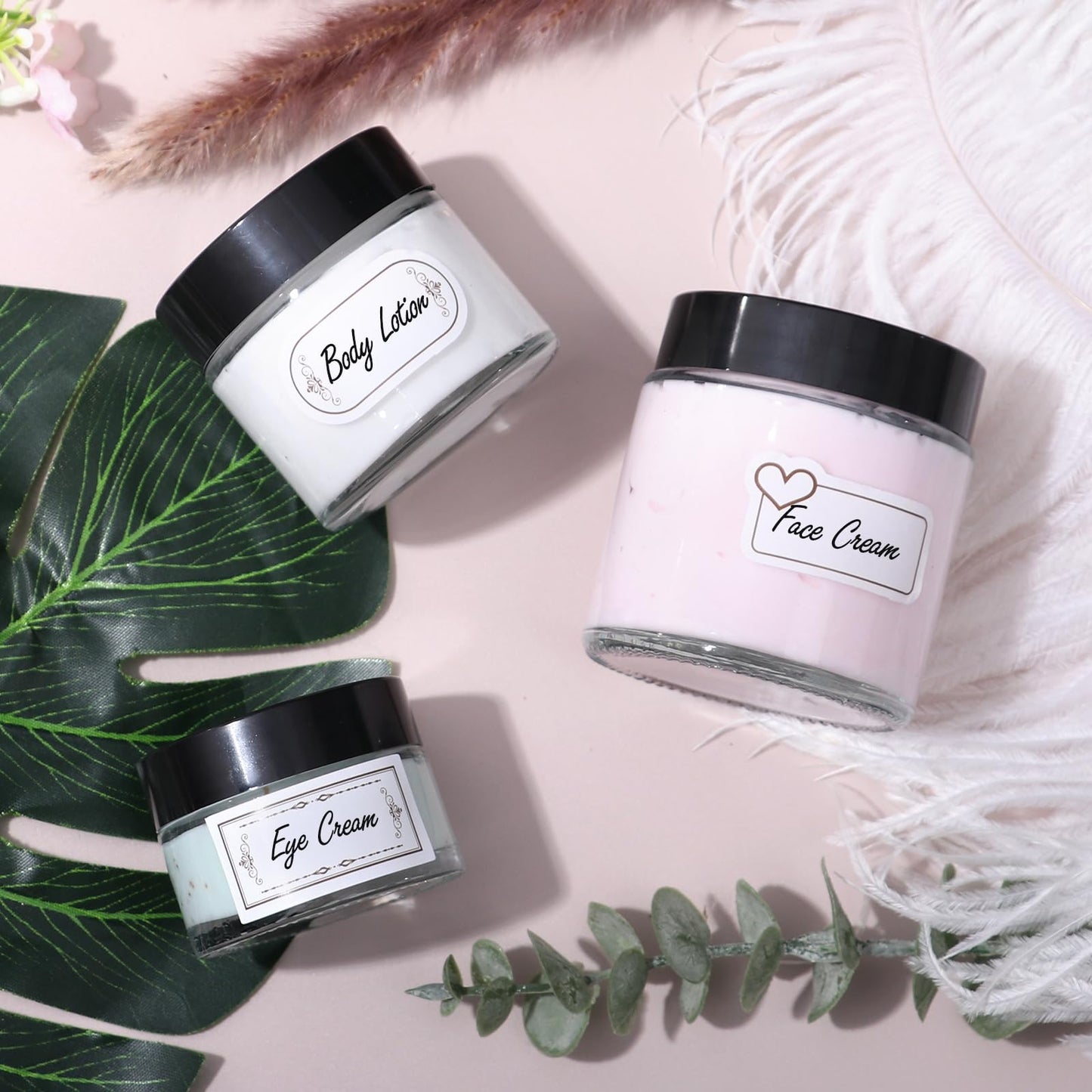 3 Pack Clear Glass Jars with Lids, 4 oz, 2 oz & 1 oz Thick Cosmetic Jars with Inner Liners, BPA Free Leak-Proof Refillable Containers for Lotion, Candle Making, Cream, Scrubs, Travel