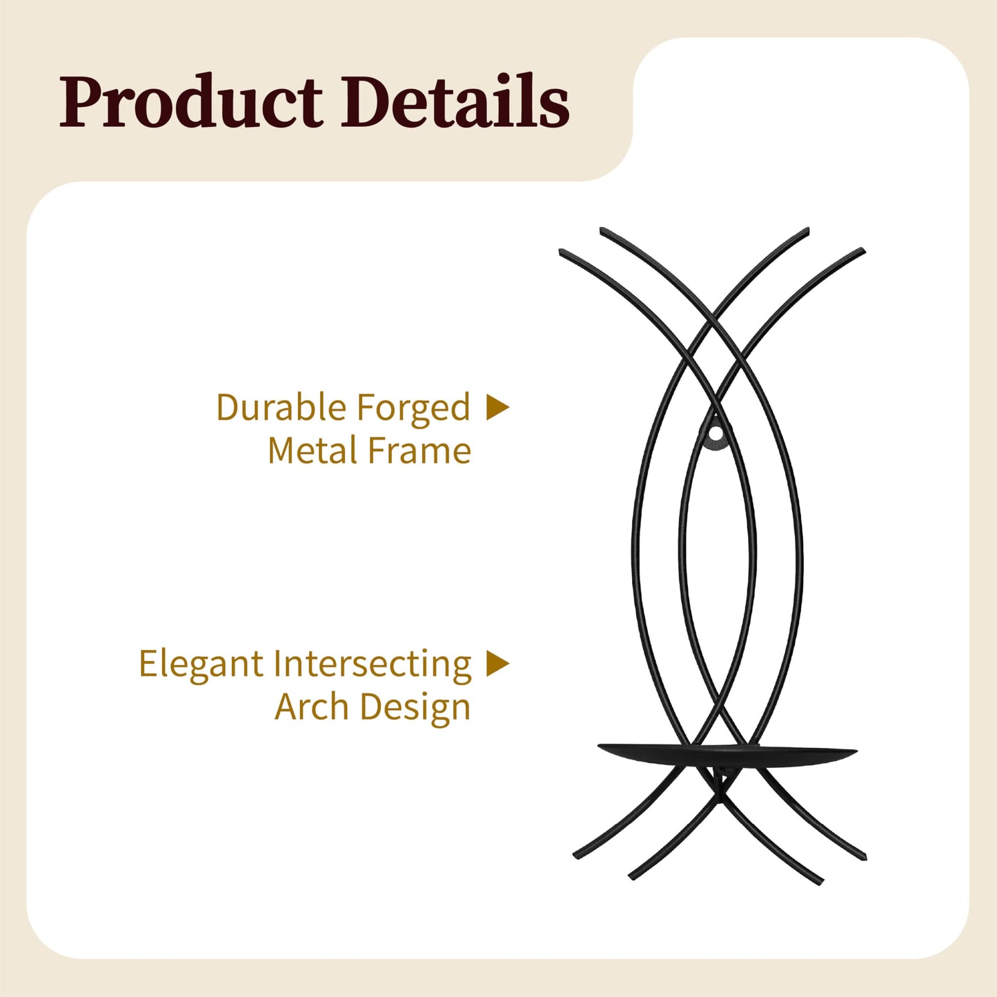 SEICASAYA Wall Sconce Candle Holder Set of 2, Modern Forged Metal Iron Decorative Wall Art for Living Room (Black)