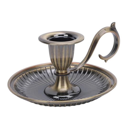 2PCS Taper Candle Holder, Vintage Candlestick Holder Round Bottom Candlestick with Handle Decorative Candle Stand for Wedding Party Decoration Dinning Table Housewarming (Bronze)
