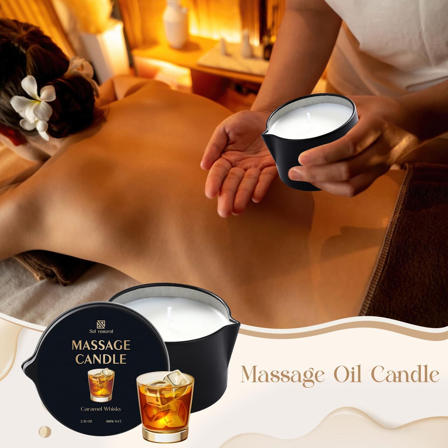 6 Pack Massage Oil Candles 2.35 oz Low Temp Soy Massage Candles 6 Scent Spa Therapy Body Oil Home Valentine's Day Gift for Relaxation, Couples, or Self-Care
