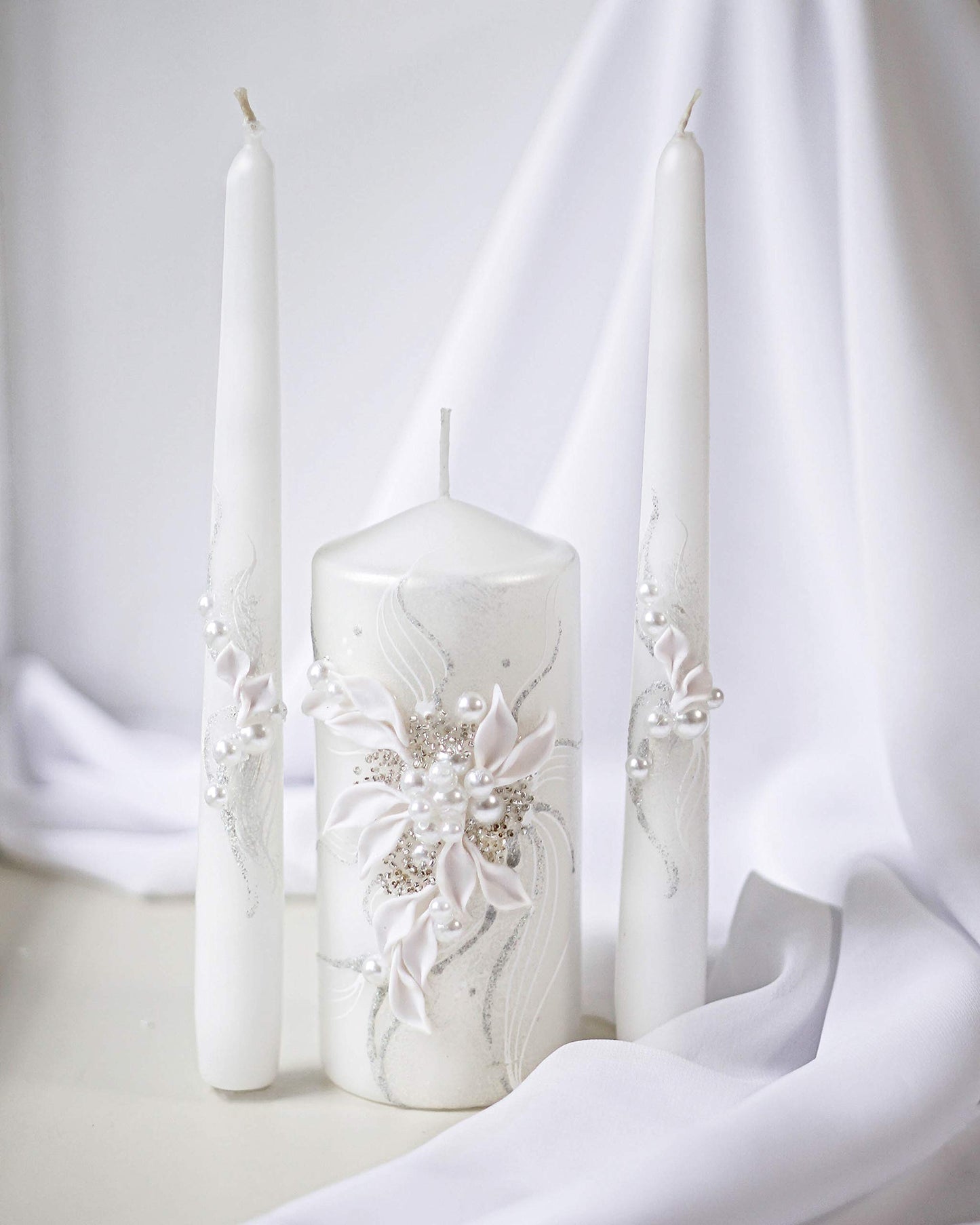 Magik Life Unity Candle Set - Wedding Ceremony & Reception – 6” Pillar & Two 10” Taper Candles – Long Burning Unity Candles for Marriage Ritual – Handmade in USA – Royal White