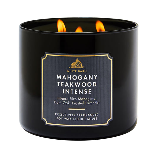 Bath & Body Works Mahogany Teakwood Intense 3-Wick Candle - Scented Candle for At-Home Use - Long-Lasting, Room-Filling Fragrance - High Fragrance Oil Concentration - Soy Wax Blend