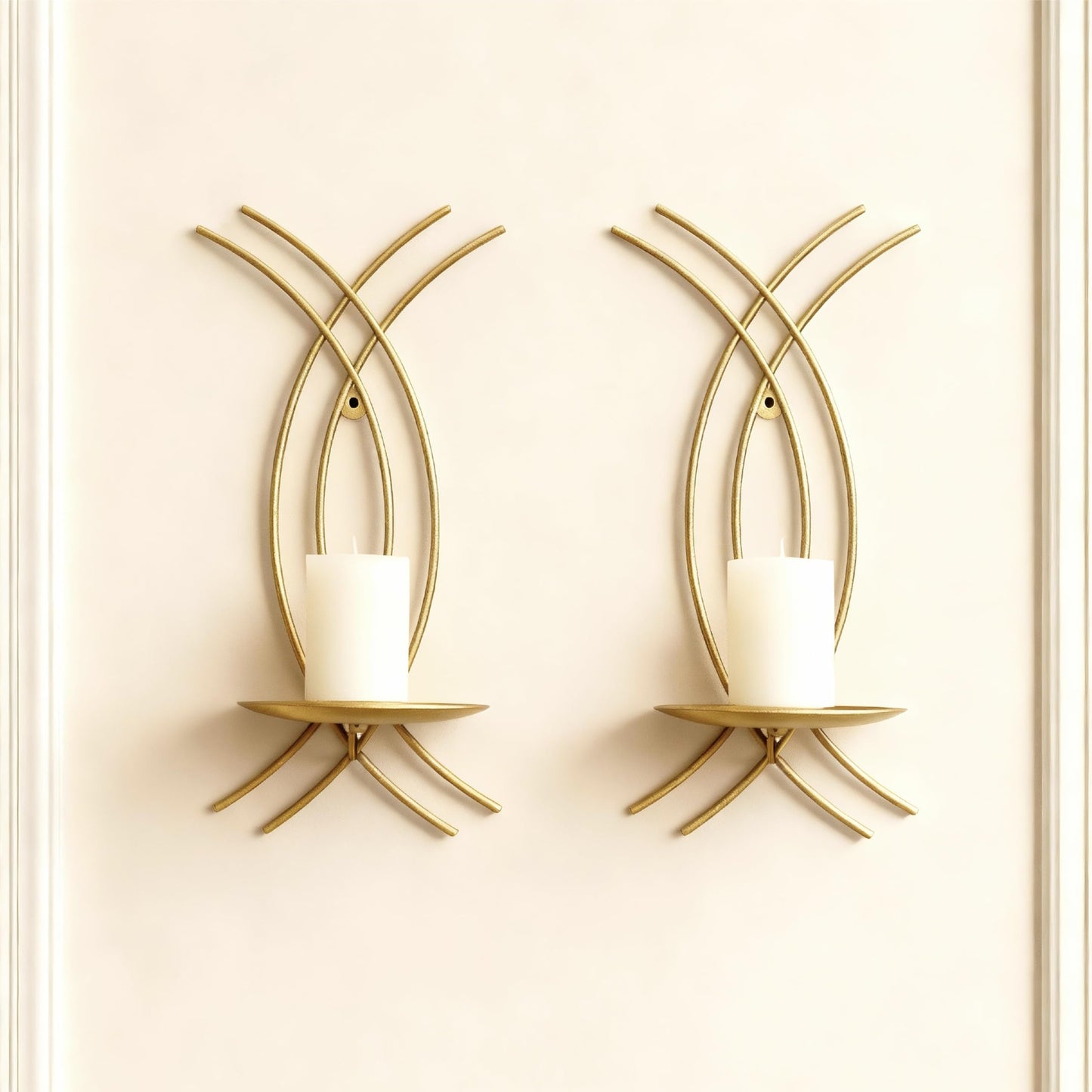 SEICASAYA Wall Sconce Candle Holder Set of 2, Modern Forged Metal Iron Decorative Wall Art for Living Room (Gold)