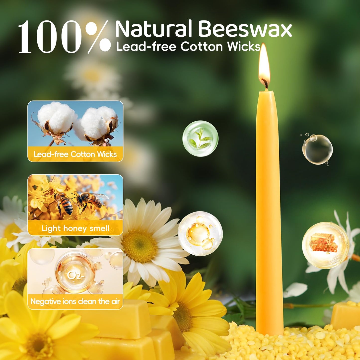30 Pack Beeswax Taper Candles,8 inch Tall - Dripless and Smokeless All Natural Beeswax Candles Sticks,8 Hours Long Lasting Burning Time,100% Nontoxic Unscented Bee Wax Candle for Home