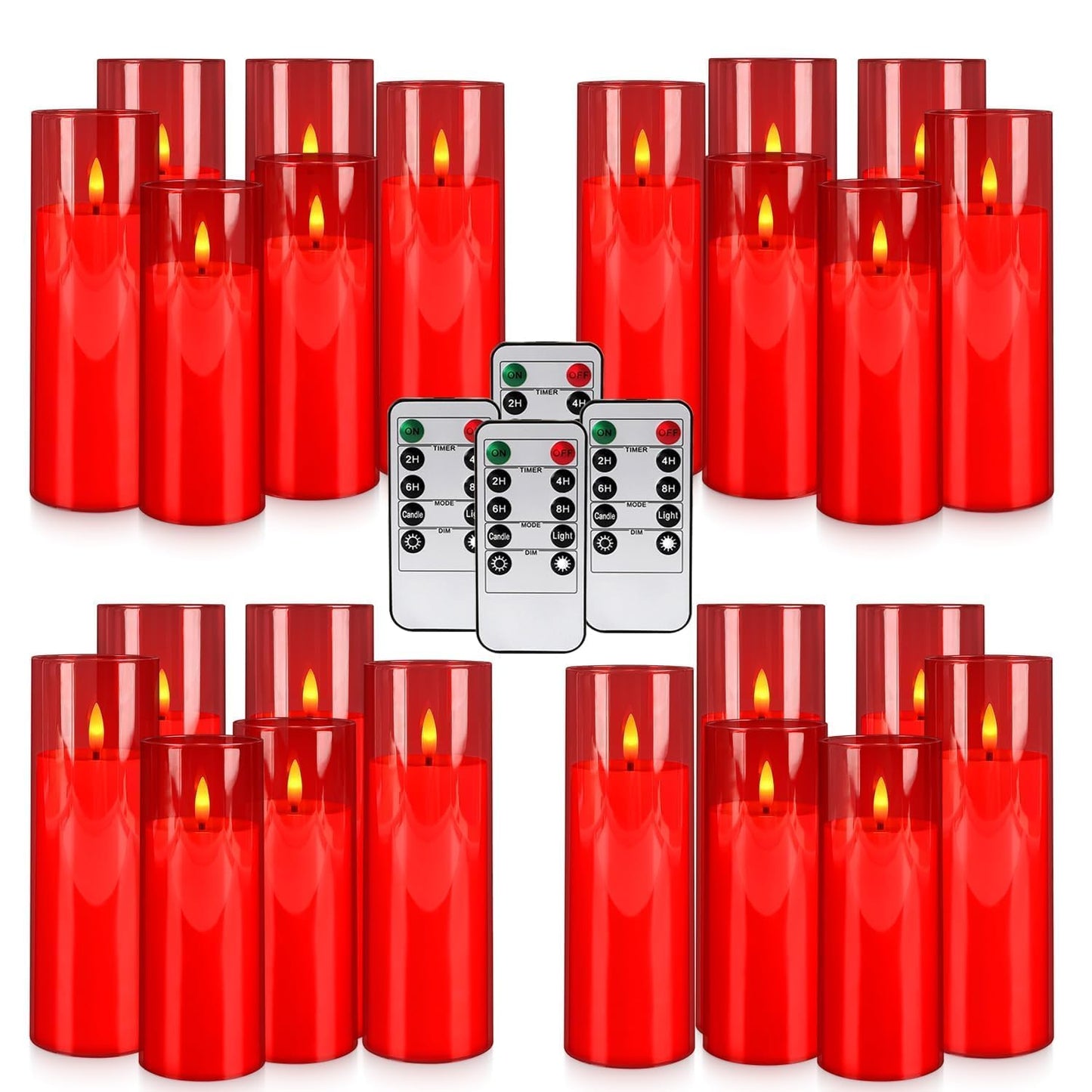 Grcdoyvl 24-Pack Red Flameless LED Candles - Remote Control & Timer, Realistic Flickering for Chinese New Year Decor, Valentine's Day, Romantic Home Ambiance, Fireplace Mantel & Festive Centerpieces
