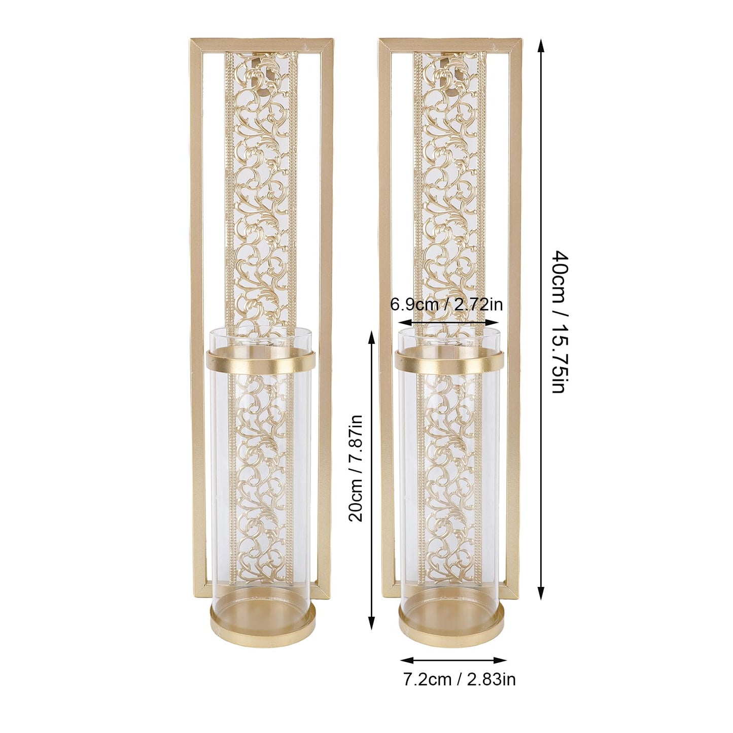 YUEHISY 2pcs Wall Candle Sconces, Wall Mounted Holders with Transparent Glass, Easy Installation, for Living Room Bedroom Bathroom Decor (Gold)