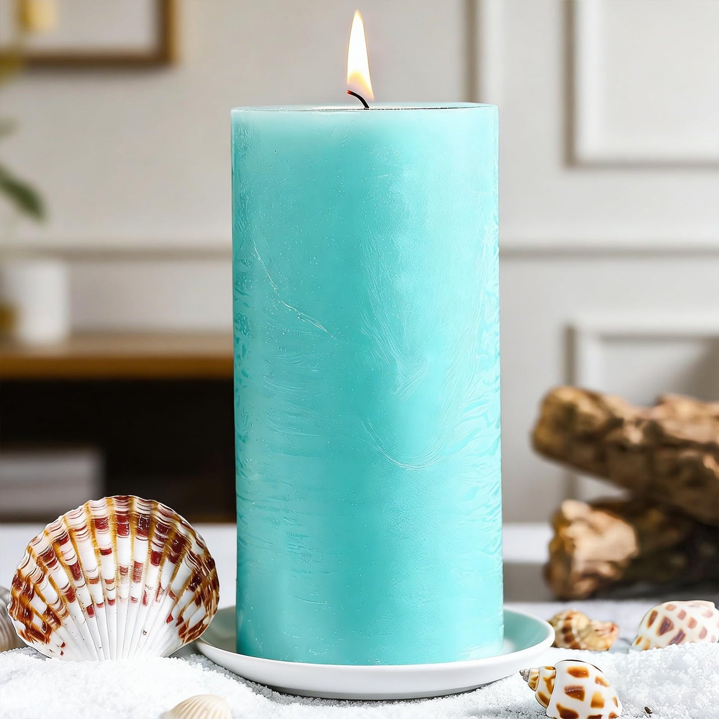 Ocean Breeze Scented Pillar Candle - 2.8x6 Inch, 75-Hour Burn, Textured Blue Coastal Candle with Sea Salt & Driftwood Fragrance, Luxury Air Freshening Aromatherapy Pillar for Home Relaxation