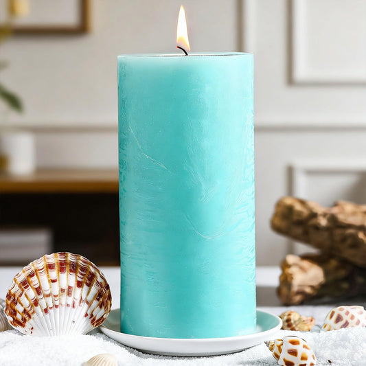 Ocean Breeze Scented Pillar Candle - 2.8x6 Inch, 75-Hour Burn, Textured Blue Coastal Candle with Sea Salt & Driftwood Fragrance, Luxury Air Freshening Aromatherapy Pillar for Home Relaxation