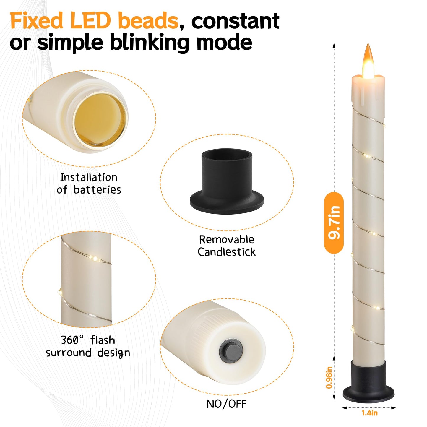 3 Pack Ivory Dripping Wax Flameless Candles, Realistic Dynamic Flame LED Taper Candles with Surrounding Fairy String Lights, Remote Control Battery Operated Candles for Home Wedding Holiday Decor