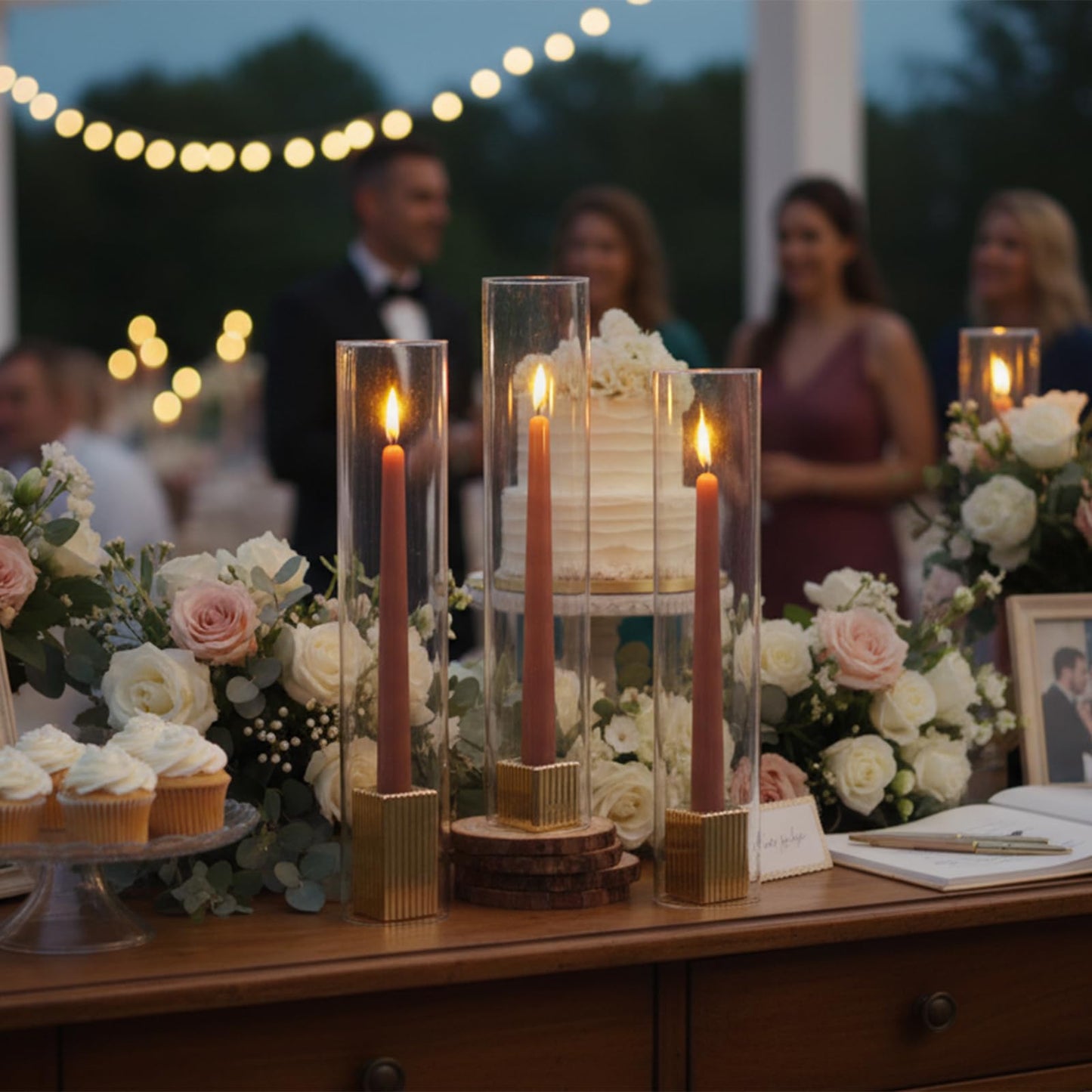 LETINE 14" Tall Hurricane Candle Holders with Gold Ribbed Taper Candle Holders Set of 3– Bulk Windproof Taper Candle Hurricane Glass for Outdoor&Indoors Wedding Centerpiece, Event & Home Decor