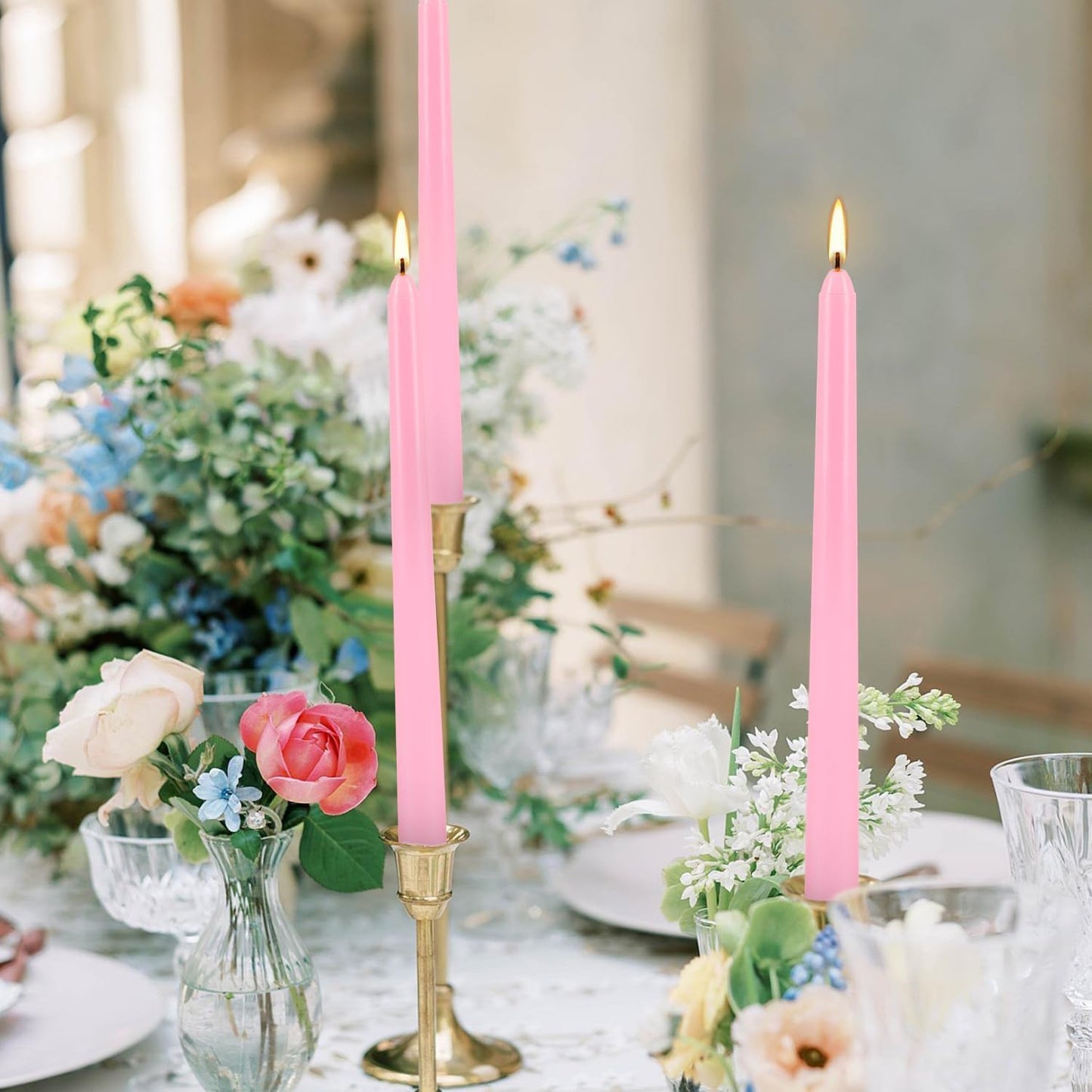 50-Pack Pink 10-Inch Taper Candles: Unscented Dripless Candlesticks with 8-Hour Burn Time - Elegant Dinner Candles for Valentine's Day, Romantic Dinners, Wedding Centerpieces, & Special Event Decor