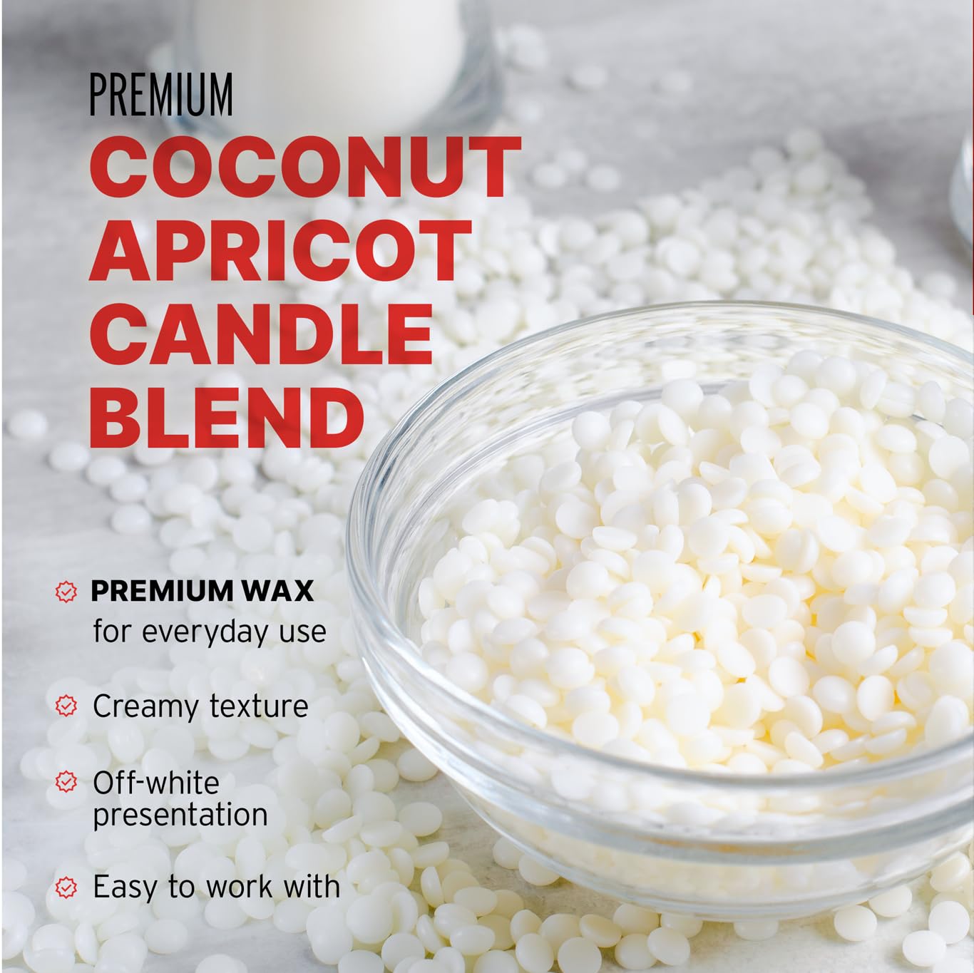Blended Waxes, Inc. Coconut Apricot Wax for Candle Making, Nature-Sourced Single Pour Coconut Apricot Blend, Premium Scent-Absorbent Wax for Candle Making 10 lb Pastilles