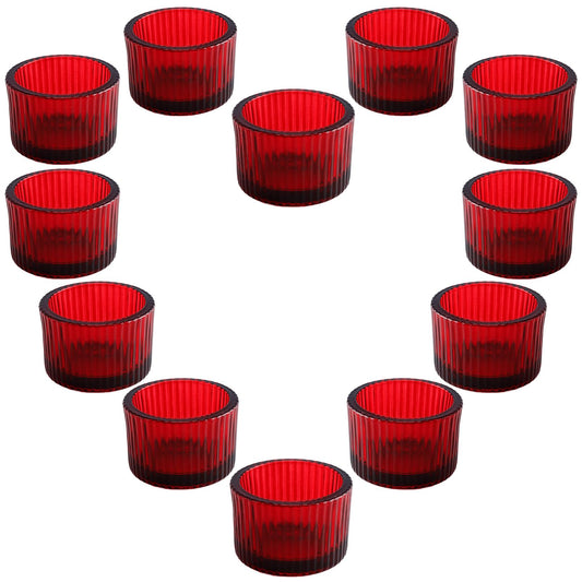 Cabaubl Red Candle Holders, Glass Votive Candles Holders for Table Centerpiece, Tealight Candle Holder, Glass Tea Light Candles Holder for Party & Home,Wedding Decor, Set of 12