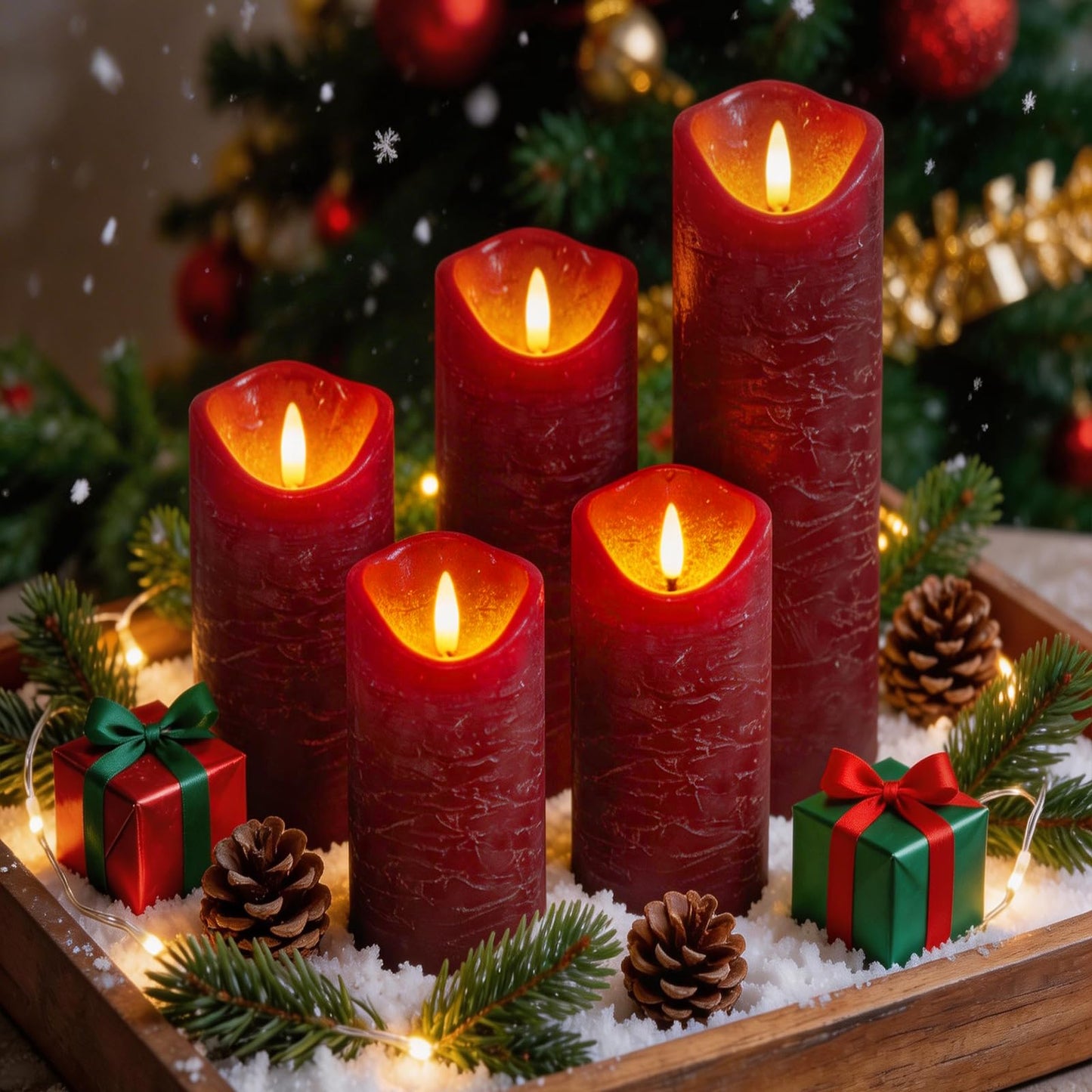 MiKoyi Flameless Pillar Candles with Remote, Battery Operated Candles Real Wax, [5-Pack] Fake LED Flickering flameless Candle with Timer Function for Room Home Decor (2.2" * 5/5.5/6/7/8") - Red