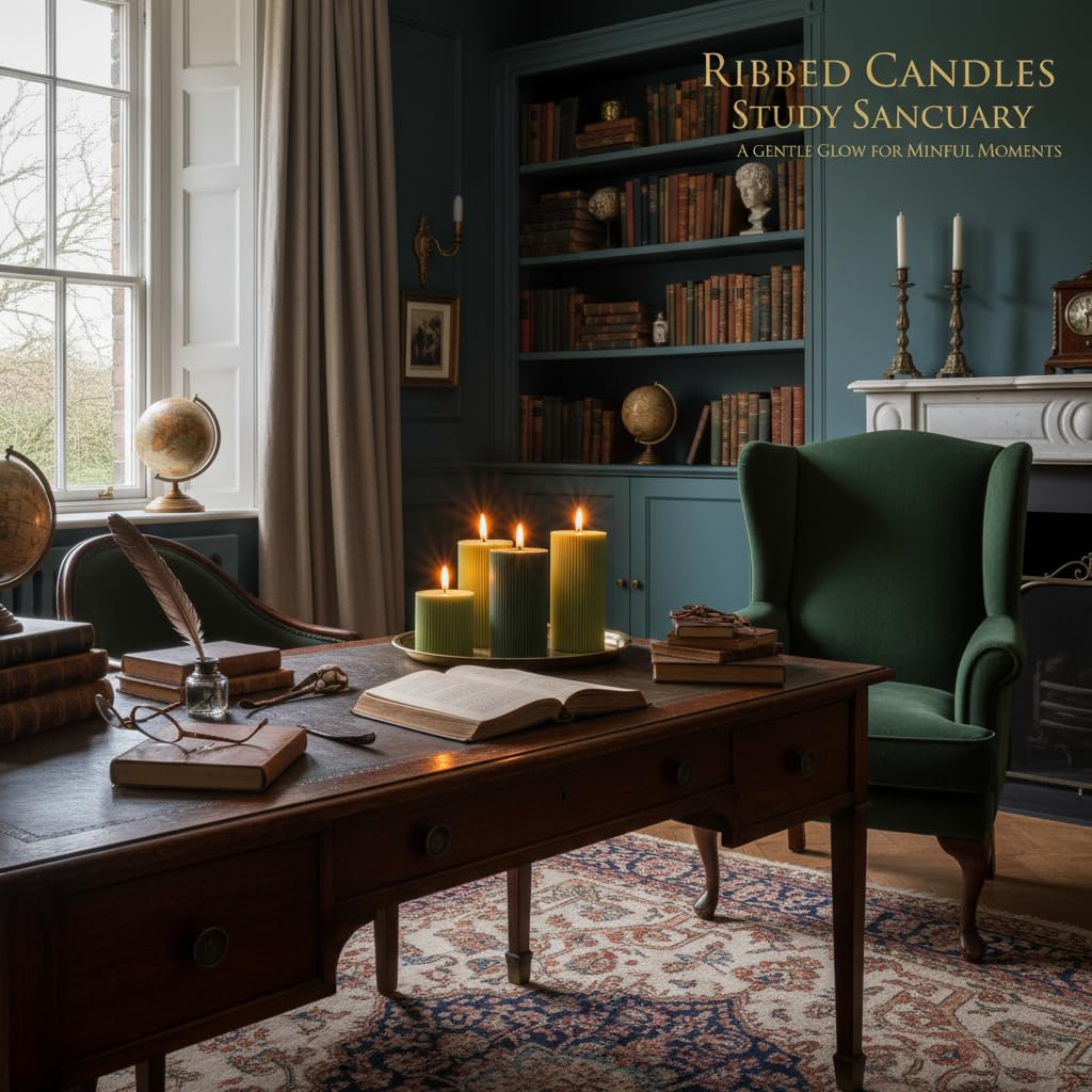 SRCVYLT Ribbed Pillar Candle Set of 4, Width 3" High 3" 4" 5" 6" Large Mixed Soy Wax Scented Pillar Candles Sage Green Ribbed Roman Column Aesthetic for Home Decor Bathroom