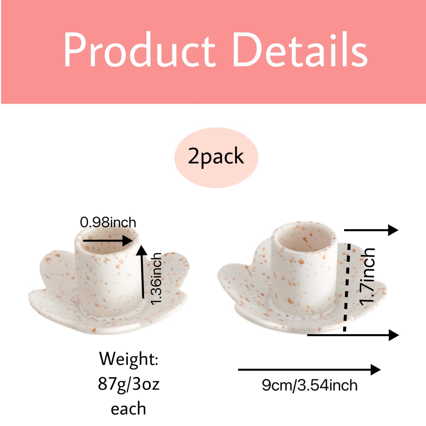 VIRFONOR Ceramic Taper Candle Holders for Table Centerpiece, Decorative Candlestick Holders for Home Wedding Party, Housewarming Gifts, Pack of 2, Flower Shape, White