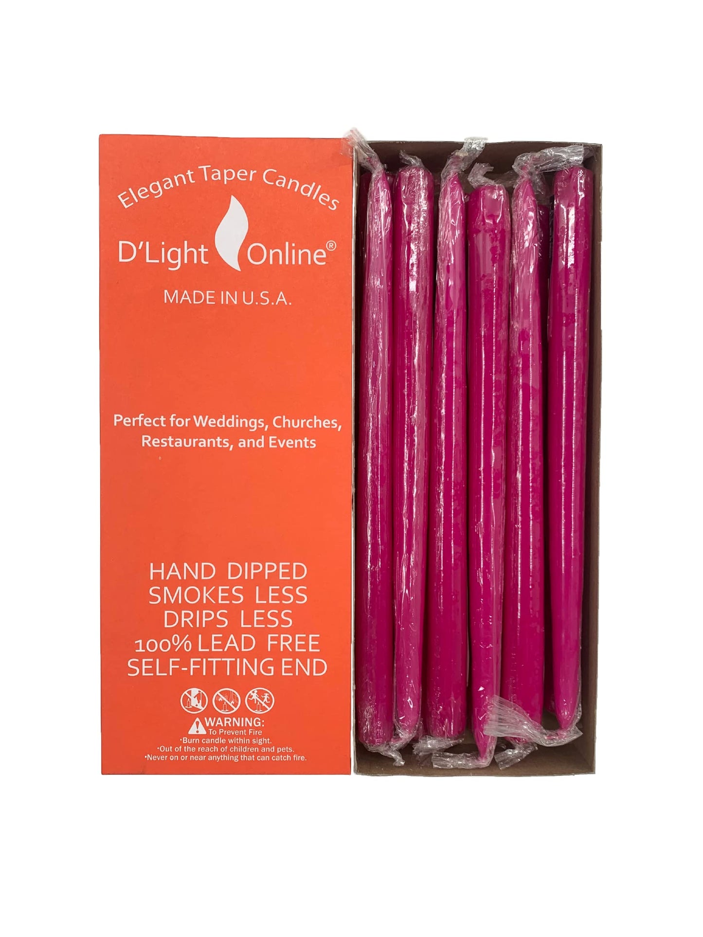 D'light Online Premium Quality Elegant 10" Berry Hot Pink - Fuchsia Taper Candles, Unscented, Hand-Dipped Tapered, Dripless and Smokeless - Set of 12 Individually Wrapped (10 Inch, Berry)