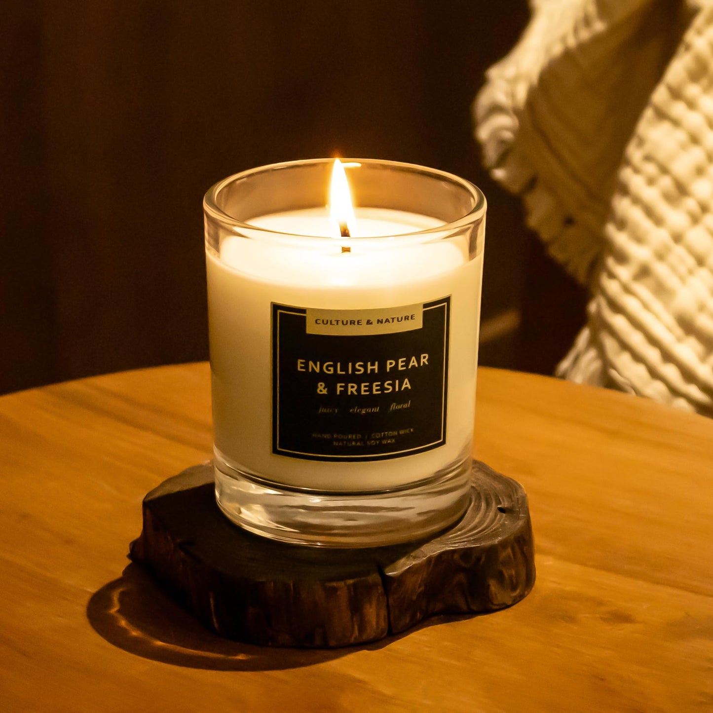 CULTURE & NATURE Natural Soy Wax Candle 7oz English Pear & Freesia Scented