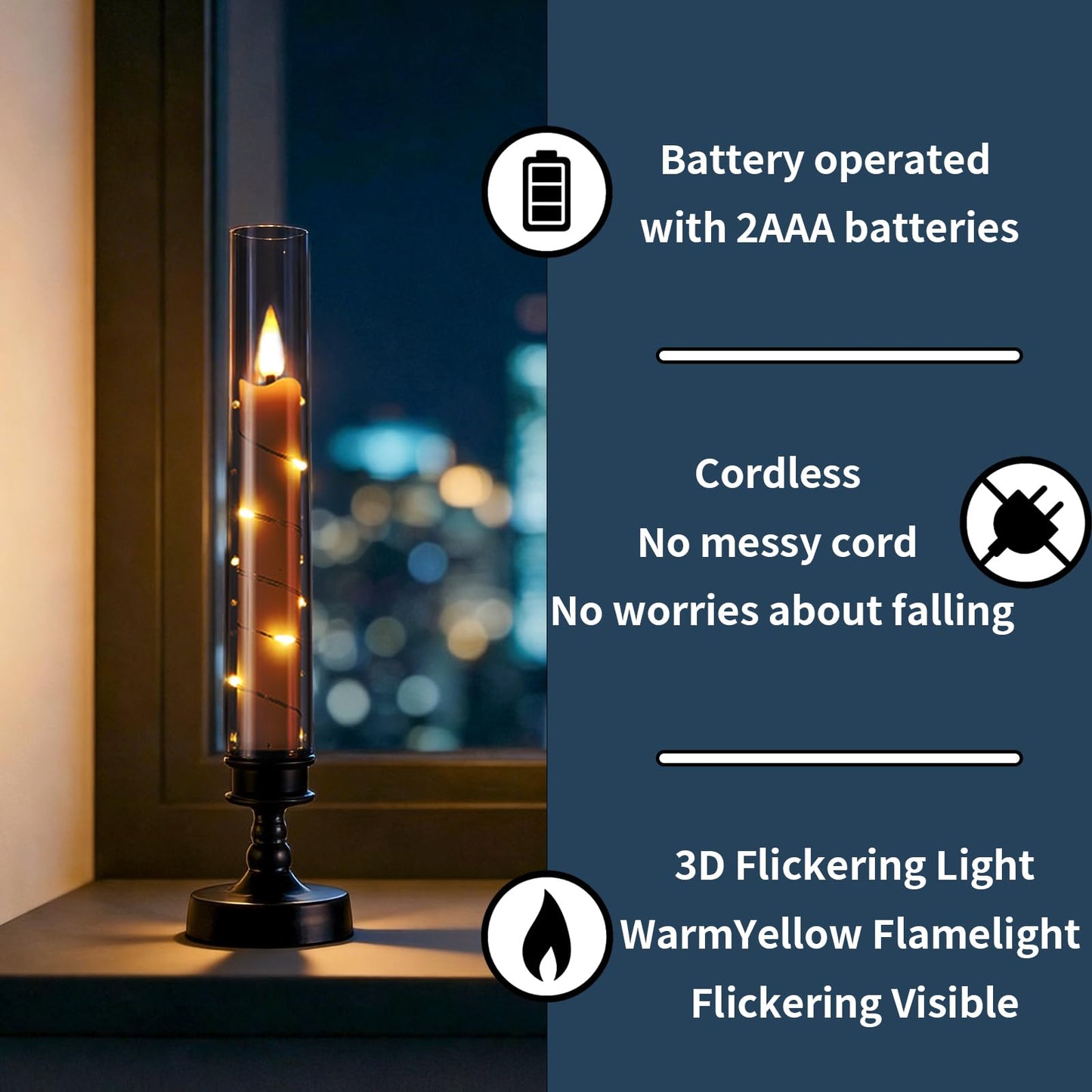Prerish 6 PCS Flameless Candles with Timer, Flickering Flameless LED Pillar Candles for Romantic Ambiance with Embedded Star String, Acrylic Battery Perated Fake Candles for Home Decoration (Black)