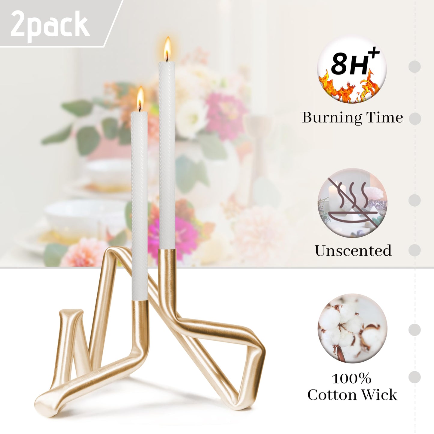 10 Inch Texture Taper Candle White Unscented Twisted Candlesticks Smokeless Handmade Long Candle Stick for Creative Gifts Holiday Dinner Decor 2 PCS
