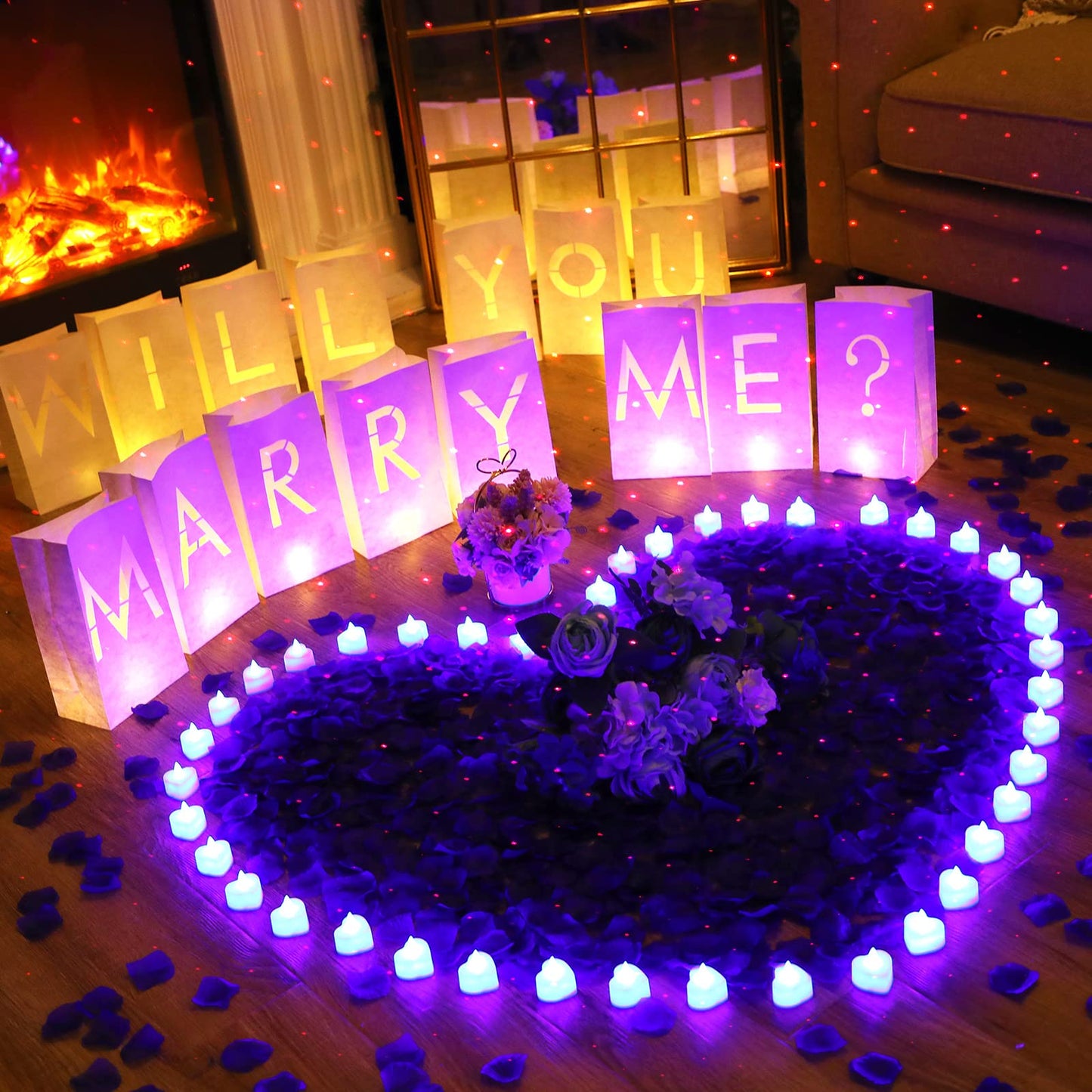 Coume 6000 Pieces Artificial Rose Petal 72 Pieces LED Tealights Candle, Romantic Decorations Special Night Rose Petal Heart Candle for Valentines Wedding Anniversary Proposal Decor(Blue Light)