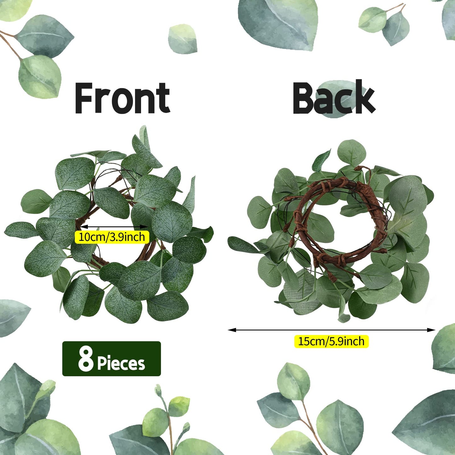 Waydress 8 Pcs Candle Rings Artificial Eucalyptus Leaves Candle Wreaths 6 Inch Boho Greenery Wreaths Rings for Pillars Candleholders for Wedding Party Home Table Door