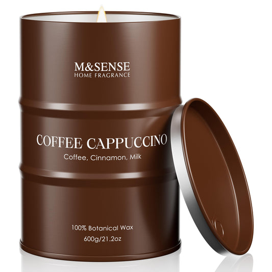 M&SENSE Coffee Cappuccino Large Scented Candles Christmas Decor, Hoilday Soy Wax Christmas Candle 21.2oz 120 Hours, Coffee Aroma Candle Unique Housewarming Appreciation Gifts