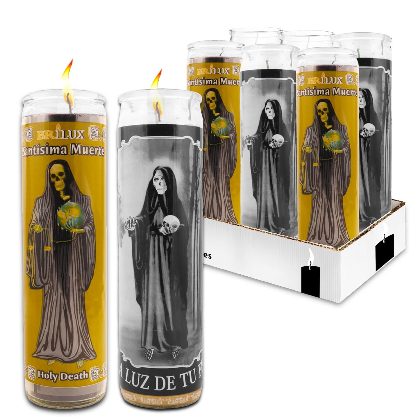 6 Pack Santa Muerte 8 Inch Black Religious Candles - Bundle with 6 Holy Death Candles for Vigils, Prayers, Blessing Ceremonies, and More | Black Santa Muerte Devotional Candles