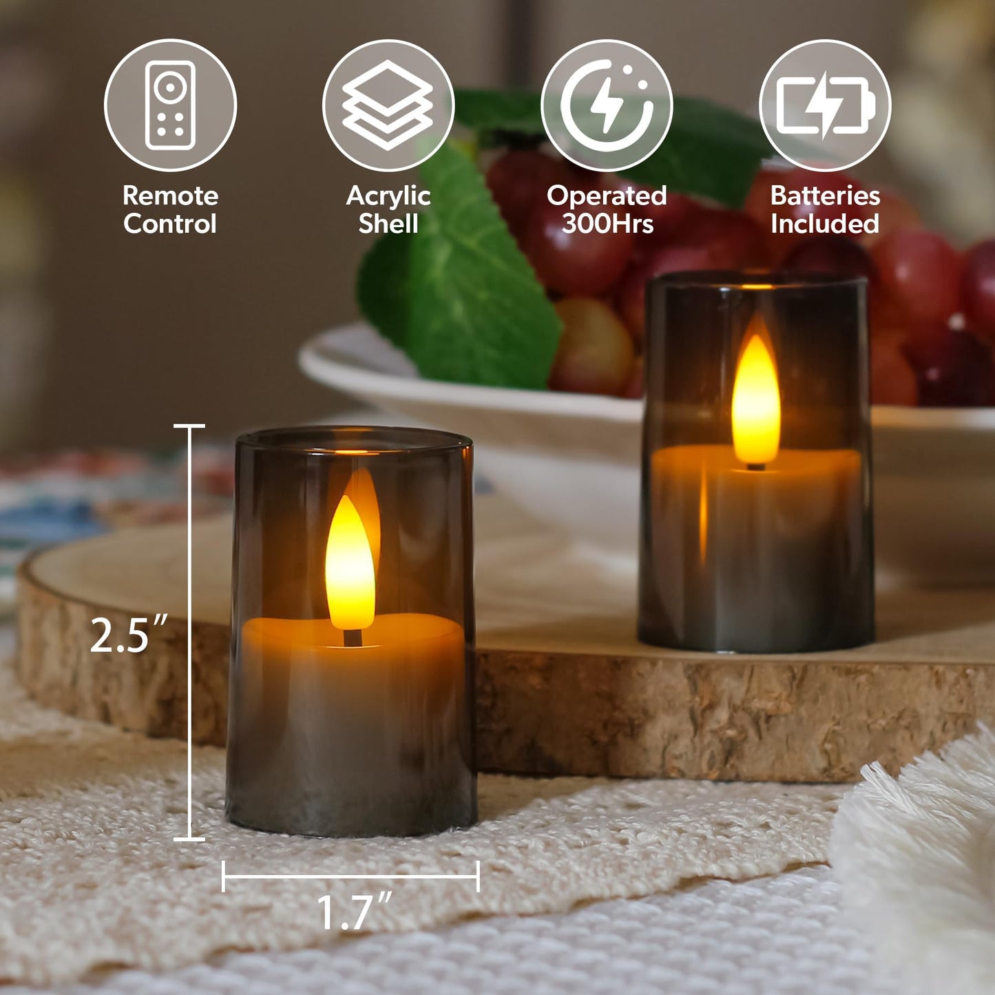 Zevanor Flameless Small Tea Light LED Candles, Acrylic Battery Operated Votive 1.7" x2.5" with Remote Control and Timer, Tealight Grey Flickering Warm Light Pack of 8 Electric Long Lasting