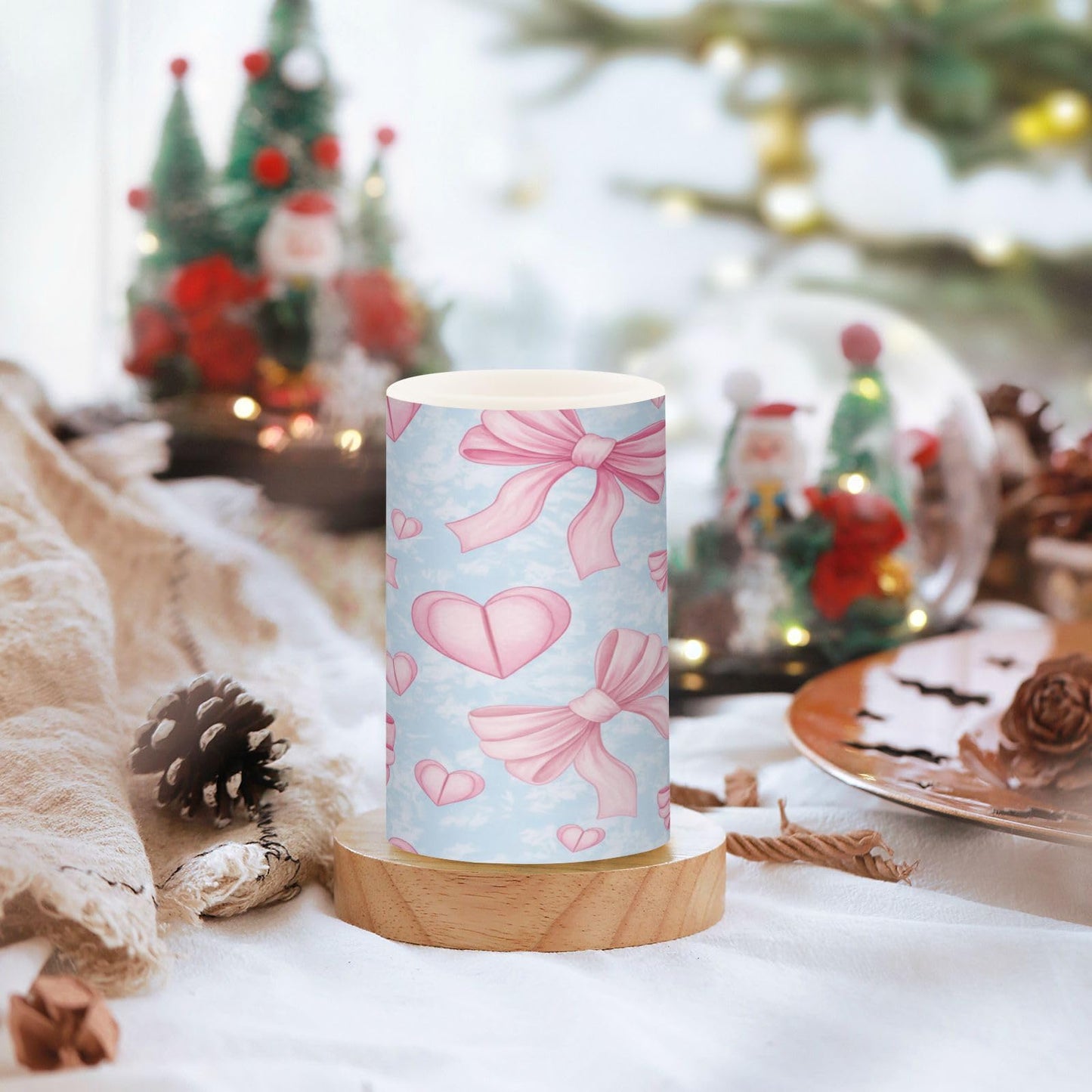 ALAZA Hearts Pink Bows Flickering Flameless Candles Battery Operated with Remote Timer,Tea Light Candles LED Pillar Votive Candles Set of 2 for Outdoor Indoor Decorations