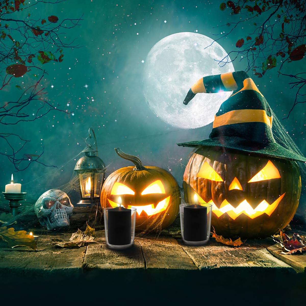 24 Packs Black Votive Candles, Unscented Small 1.5 Inch Diameter 2.0 Inch Tall Wax Candles for Halloween Wedding, Party & Home Dinner Table Decoration - 12 Hour Burn Time