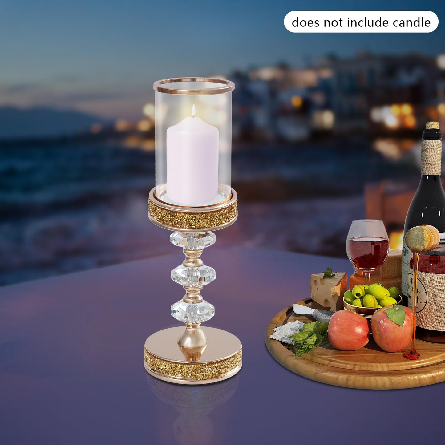 Candle Holder, Crystal Candlesticks Holder Set, Tabletop Pillar Candle Holders for Wedding, Parties, Events, Chirstmas, Home Decor, Table Centerpieces (Gold 02, L)
