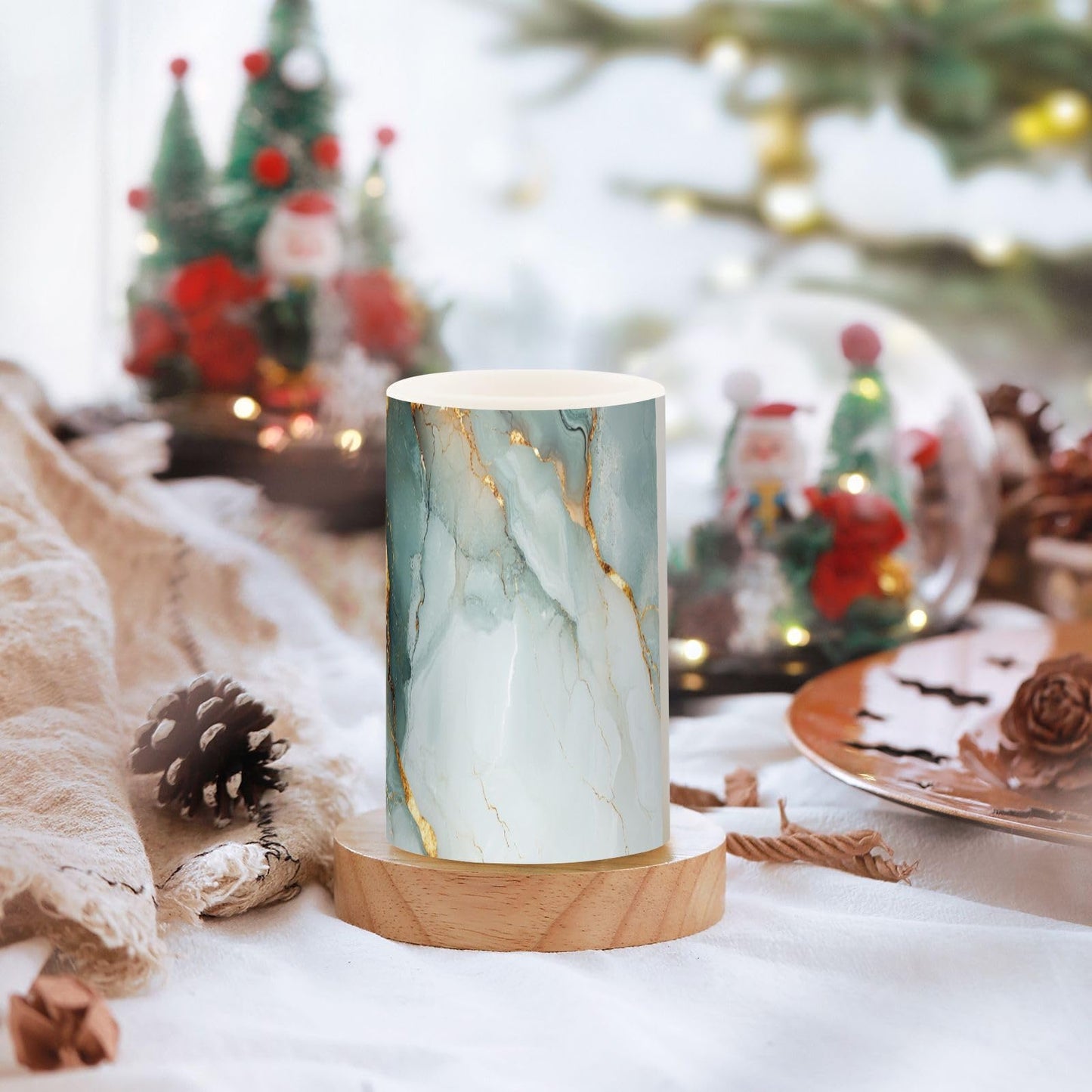 Zathe Flameless Pillar Candle Batteries Led Pillar Candles for Living Room Marble White White