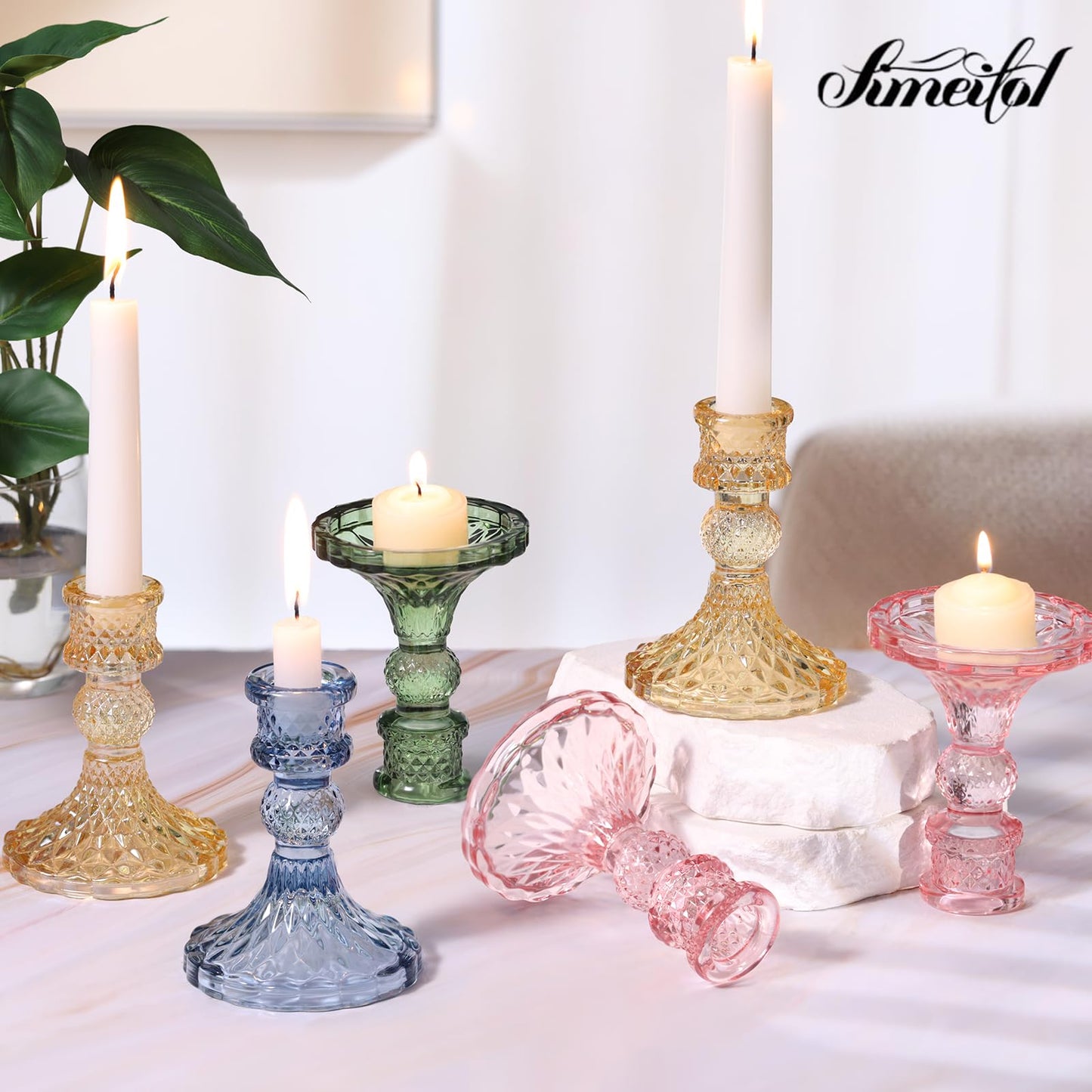 Simeitol Gold Candle Holder Set of 12, Glass Taper Candle Holders, Gold Candlestick Holders, Candle Stick Holder for Table Centerpieces, Wedding, Christmas & Home Decor