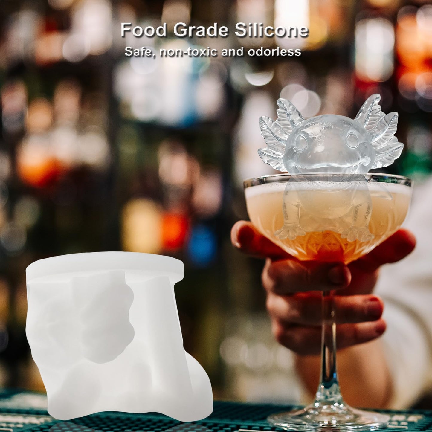SIUPER 3D Axolotl Ice Cube Silicone Molds Tray for Whiskey, Cocktail, Drink, Bar; Rich Details. Fun Animal Mold for DIY Craft Taba Squishy Chocolate Soap Candle Resin Gift for Women Girls Boys; 2 Pack
