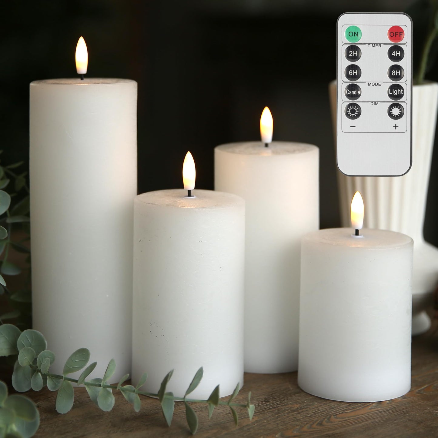 LUSHARBOR Flameless Candles, 4 Pack Battery Operated Candles with Remote, Real Wax LED Fake Candles with Timer Flickering for Christmas Wedding Home Party D3 H 5" 6" 7" 9" White