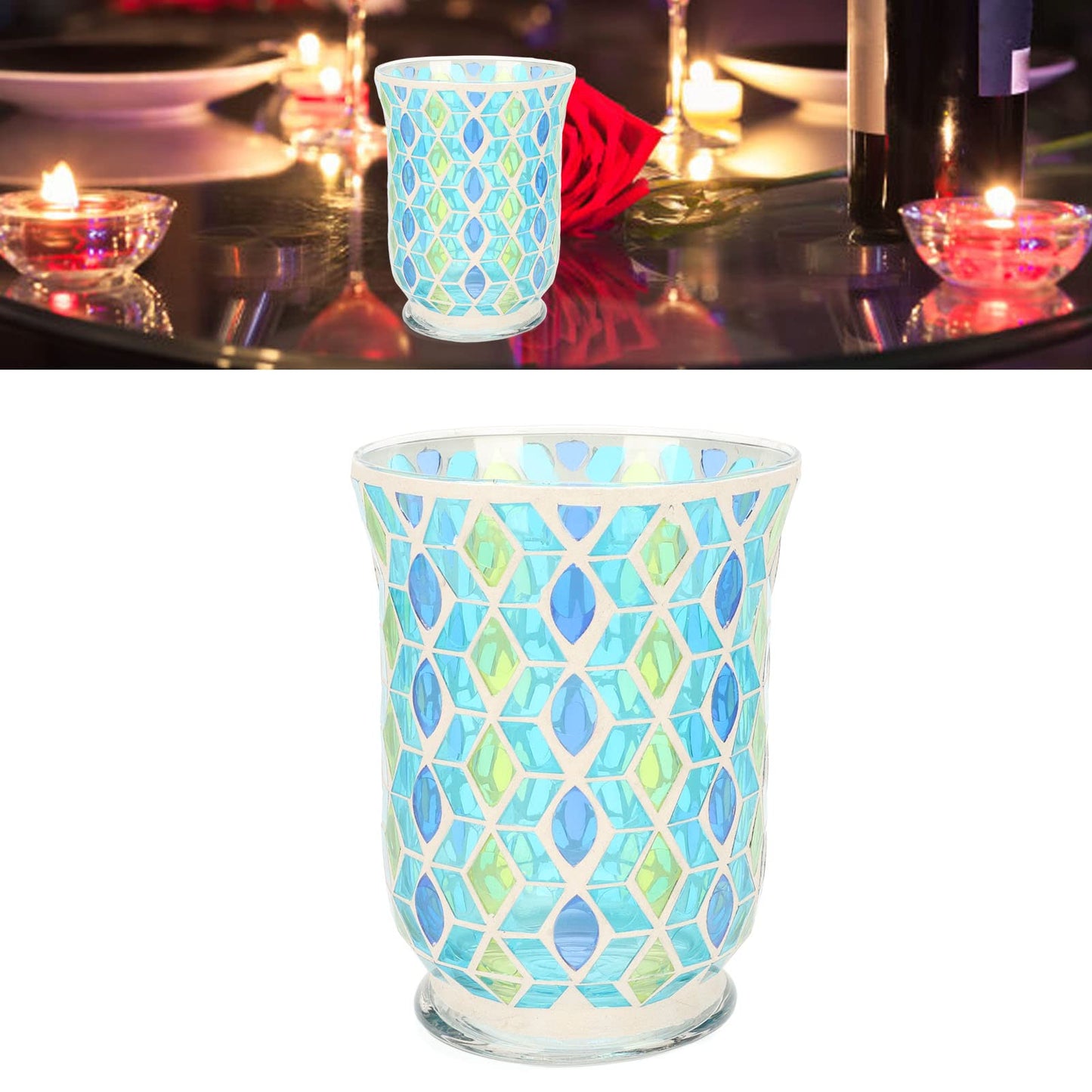 Adfaga Mosaic Glass Candle Holder Handcrafted Windproof Decorative Floral Tealight Holder for Home Decor Cafes Restaurants Wedding Centerpiece