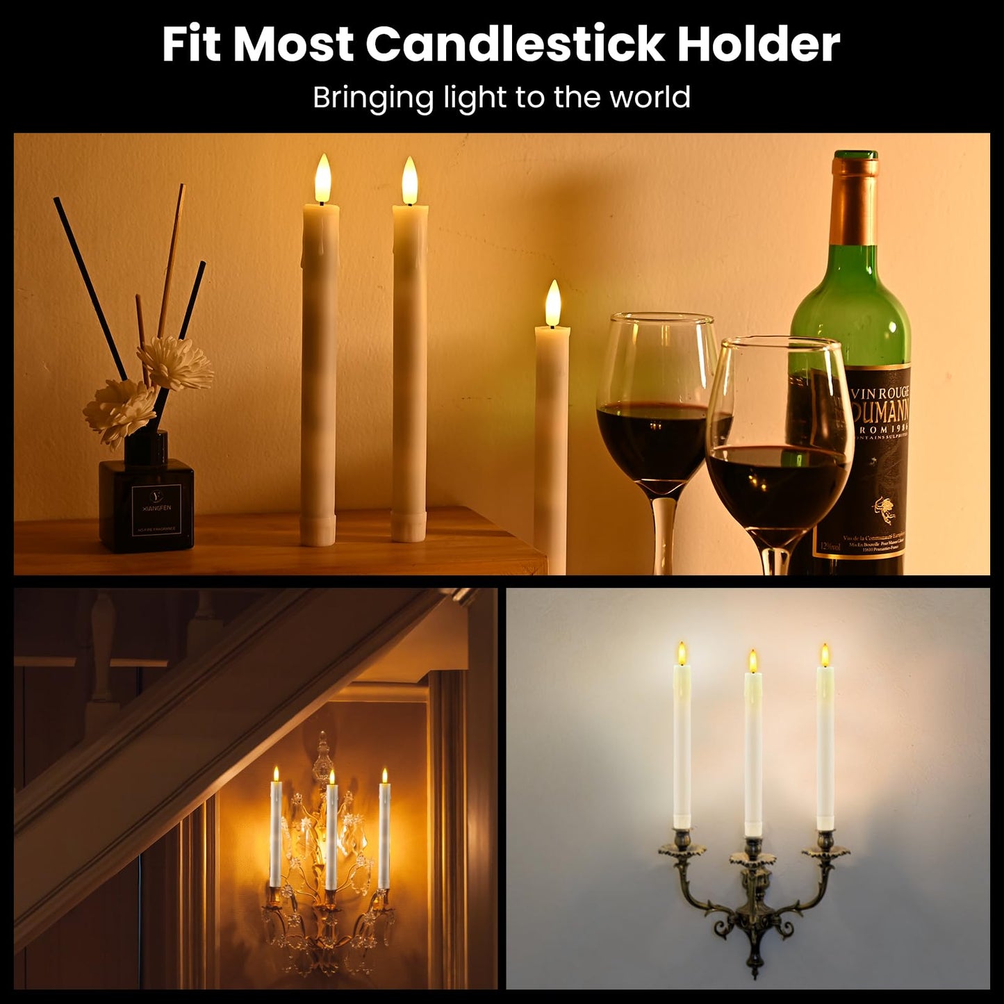 JOSU LED Flameless Taper Candles with Remote Timer, 6 Pcs Ivory Fake Candlesticks Battery Operated 3D Flickering, Realistic Electric Candles Warmer Lamp Light for Wedding Party Home Decor, 0.78"x8.86"