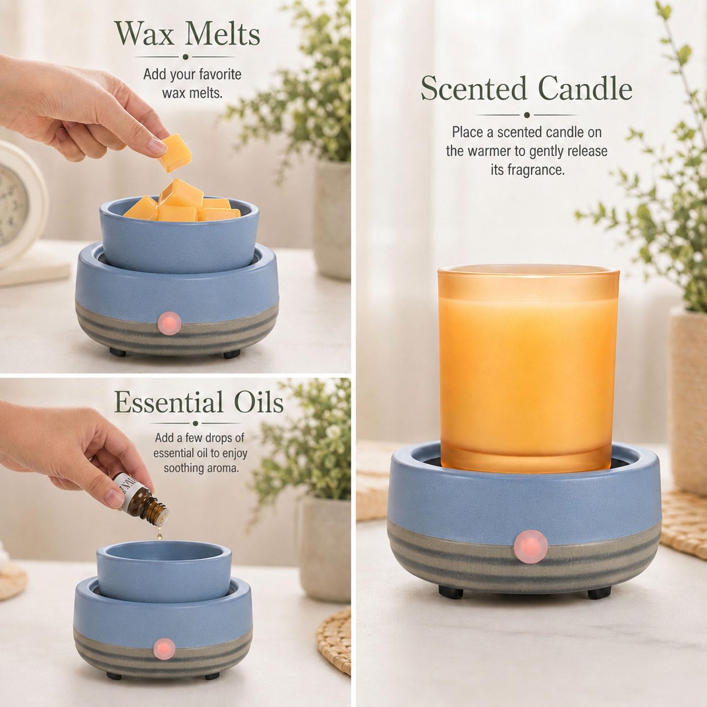 Candle Wax Melt Warmer with Timer Ceramic Electric Wax Melt 4-in-1 Oil Burner Adjusting Temperature Fits Yankee Large Jar Scented Candle for Home Decor Birthday Gifts for Women Mom Grandma Girls Blue