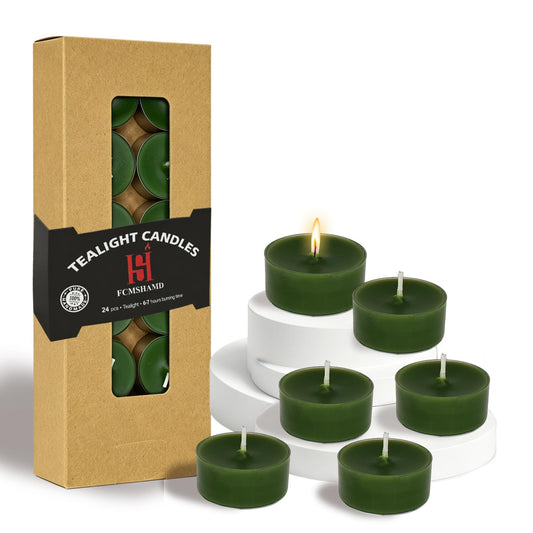 Green Tea Candles Tea Lights Smokeless Cedar Scent Tealight Candles Handmade Tealights Set of 24 Long Burning for Wedding Meditation Dinner Home Decor