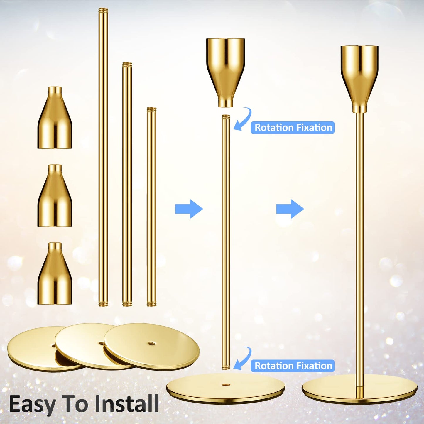 Set of 18 Tall Candlestick Holders Thin Metal Taper Candle Holders for Table Centerpiece Modern Decorative Pillar Candle Sticks Stand for Home Wedding Christmas Decoration(Gold)