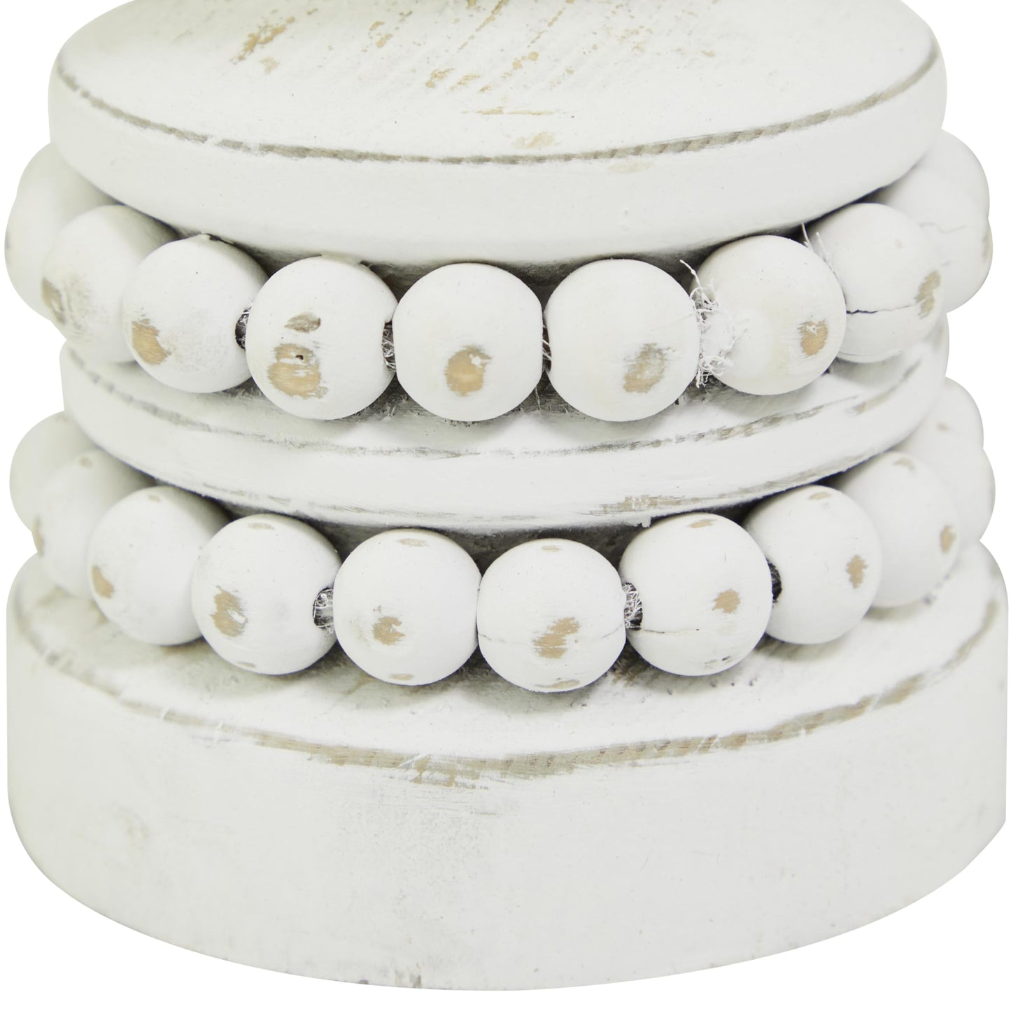 Deco 79 Wood Decorative Candle Holder Beaded Pillar Candle Stand, Set of 2 Candlestick Holder 8", 4"H, White