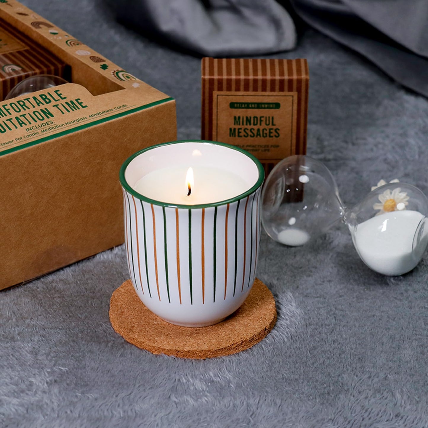 Meditation Accessories Set Include Mindfulness Card Eco-Friendly Scented Candle in Ceramic Jar Exquisite Hourglass Get-Well Gifts Sets Self Care Gift Set